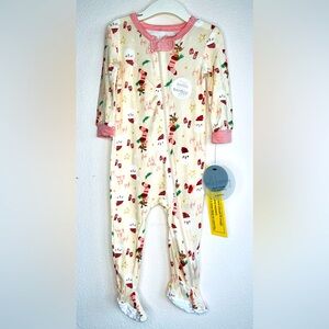 NWT Milkberry Holiday Christmas Girls Bamboo Zip Footie Pajamas Sleepware 12 Mo